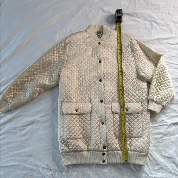 Vintage Saks Fifth Avenue Quilted Silk Bomber Jacket 90s Ivory Cream Women’s M - Picture 7 of 14